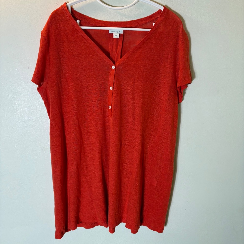 J. Jill Love Linen V-Neck Tunic Top Size Medium Orange